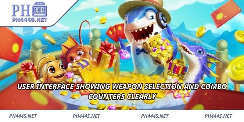 User interface showing weapon selection and combo counters clearly