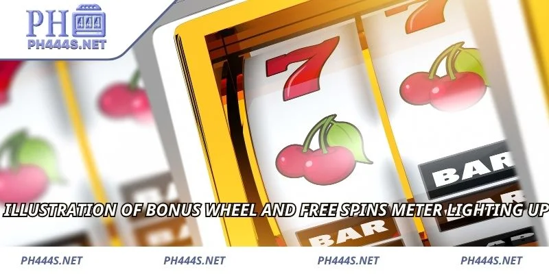 Illustration of bonus wheel and free spins meter lighting up