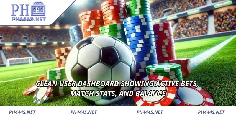 Clean user dashboard showing active bets, match stats, and balance