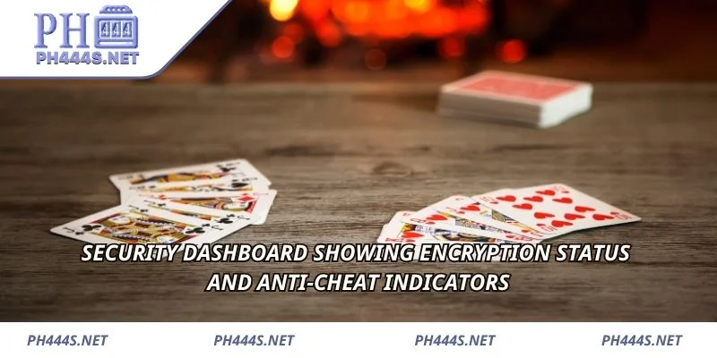 Security dashboard showing encryption status and anti-cheat indicators