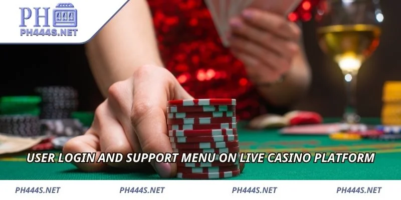 User login and support menu on live casino platform