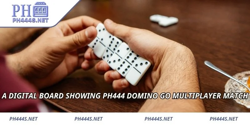 A digital board showing PH444 Domino Go multiplayer match