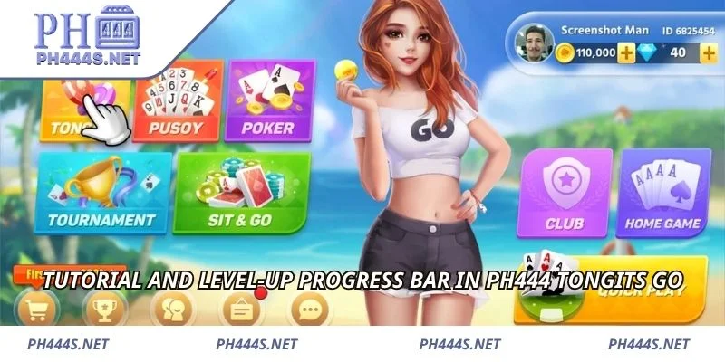 Tutorial and level-up progress bar in PH444 Tongits Go